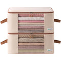 Canvas Clothing Storage 2 Bags Clothes Organizer folding fabric bags for sweaters, clothing, garment, bedding, quilt, linens, large folding organizers with zip &amp; window, mothproof underbed space save