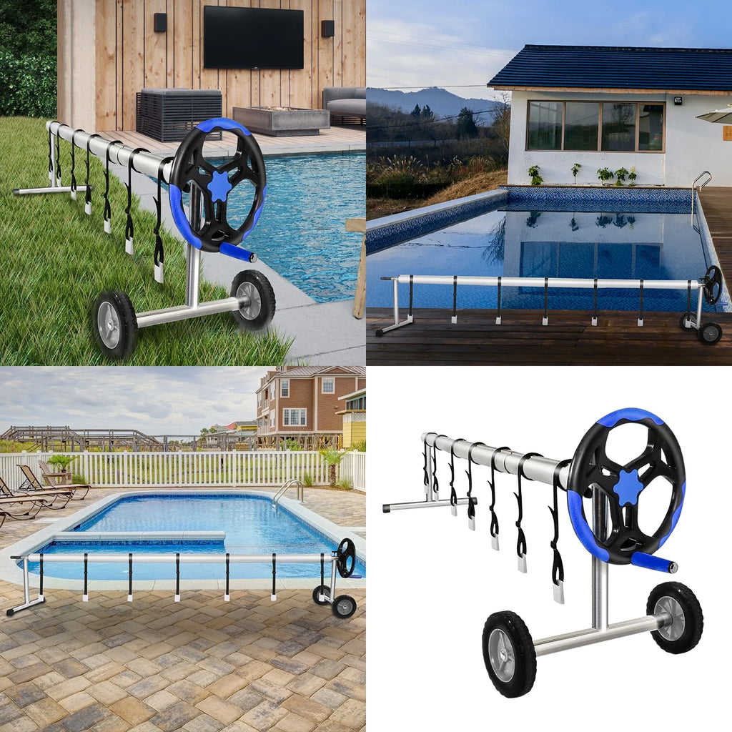 Pool Cover Reel Set Aluminum Inground Solar Blanket Roller Blue a7