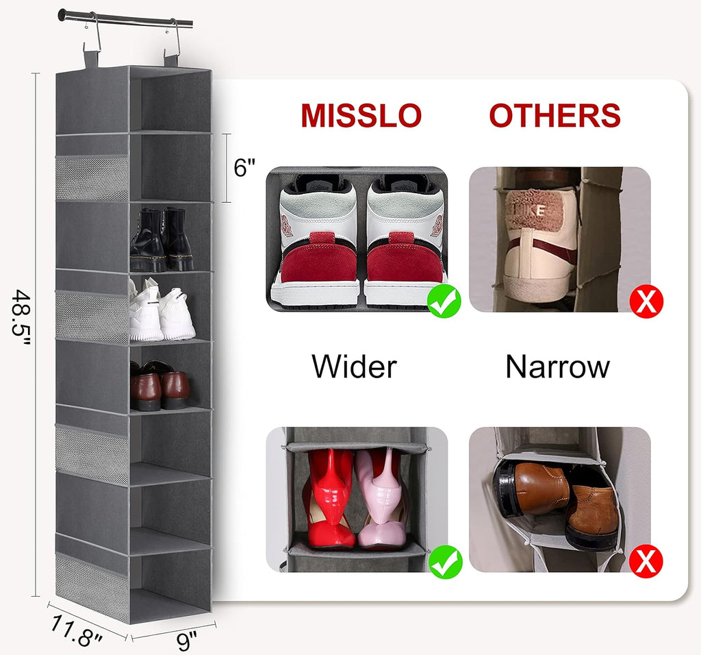 3-Tier Long Shoe Rack with 8-Shelf Hanging Organizer k7