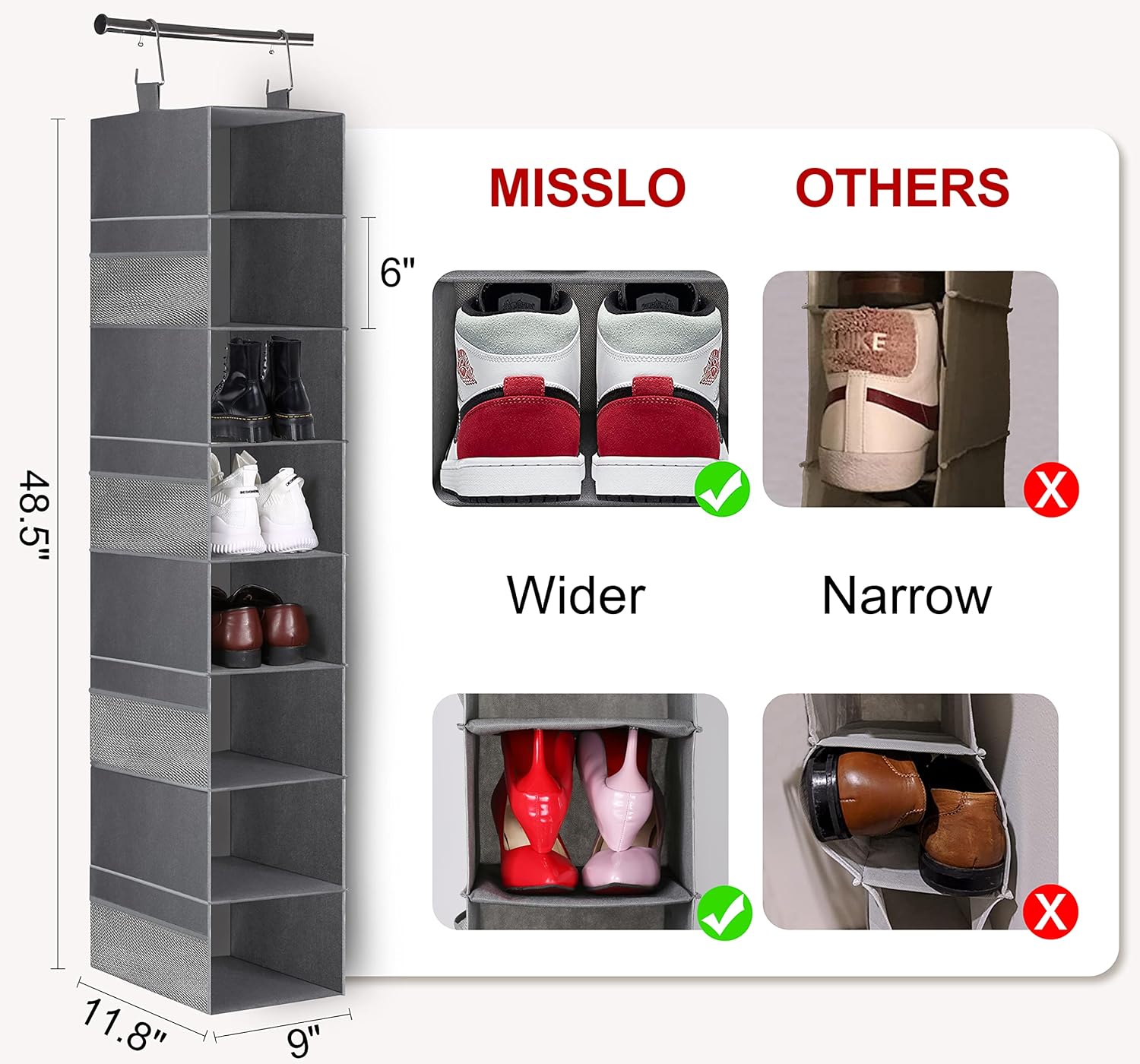3-Tier Long Shoe Rack with 8-Shelf Hanging Organizer k7