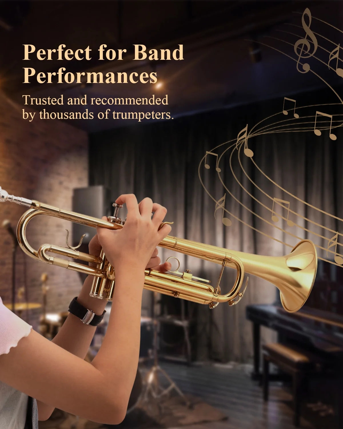 Trumpet Set for Students Beginner Bb Brass Gold with Case k7