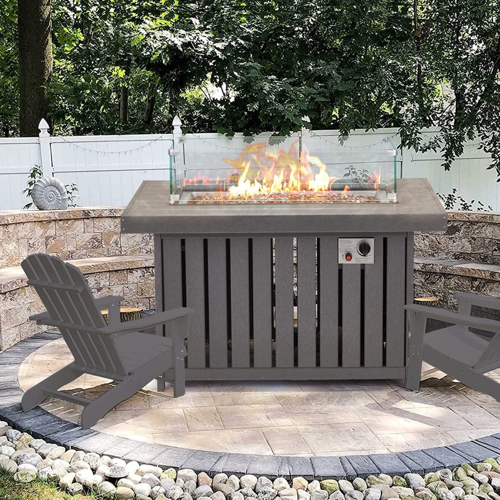 Propane Fire Pit Table with Lid and Fire Glass, 43 Inch, Gray k7p