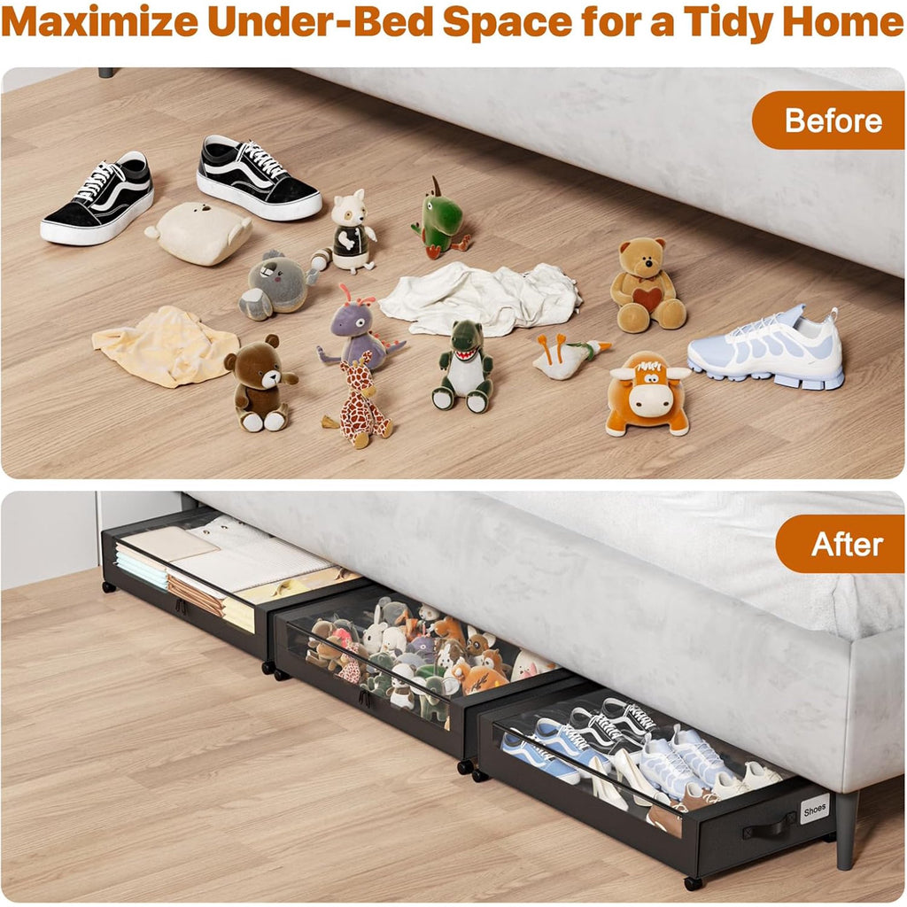 Under Bed Storage Bins with Wheels and Clear Lids, 4 Pack, 60L White a7