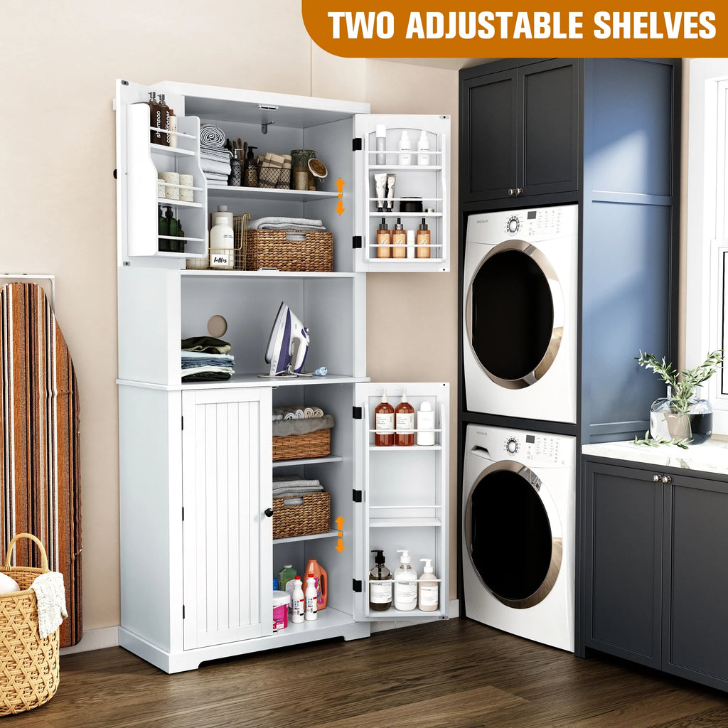 Kitchen Pantry Storage Cabinet with Microwave Stand and Shelves a7