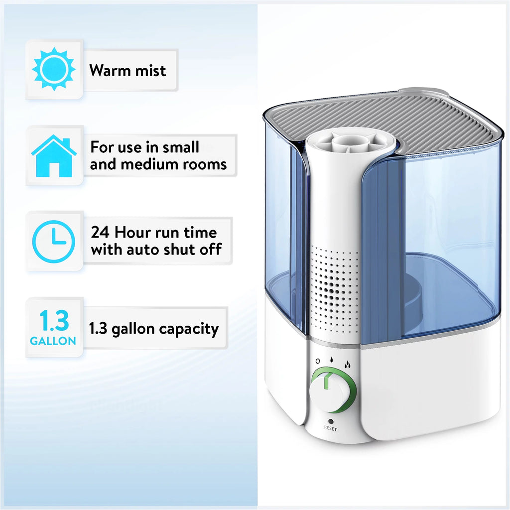Warm Mist Humidifier Filter Free Top Fill 1.3 Gallon a7