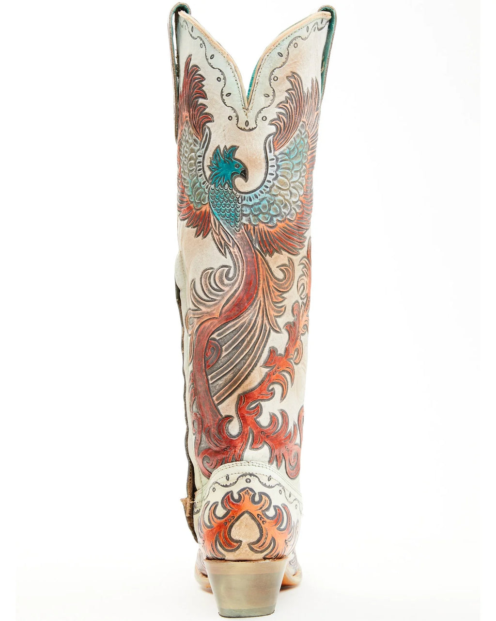 Women's Hand Tooled Painted Tall Western Boot Snip Toe White 7.5 M k9