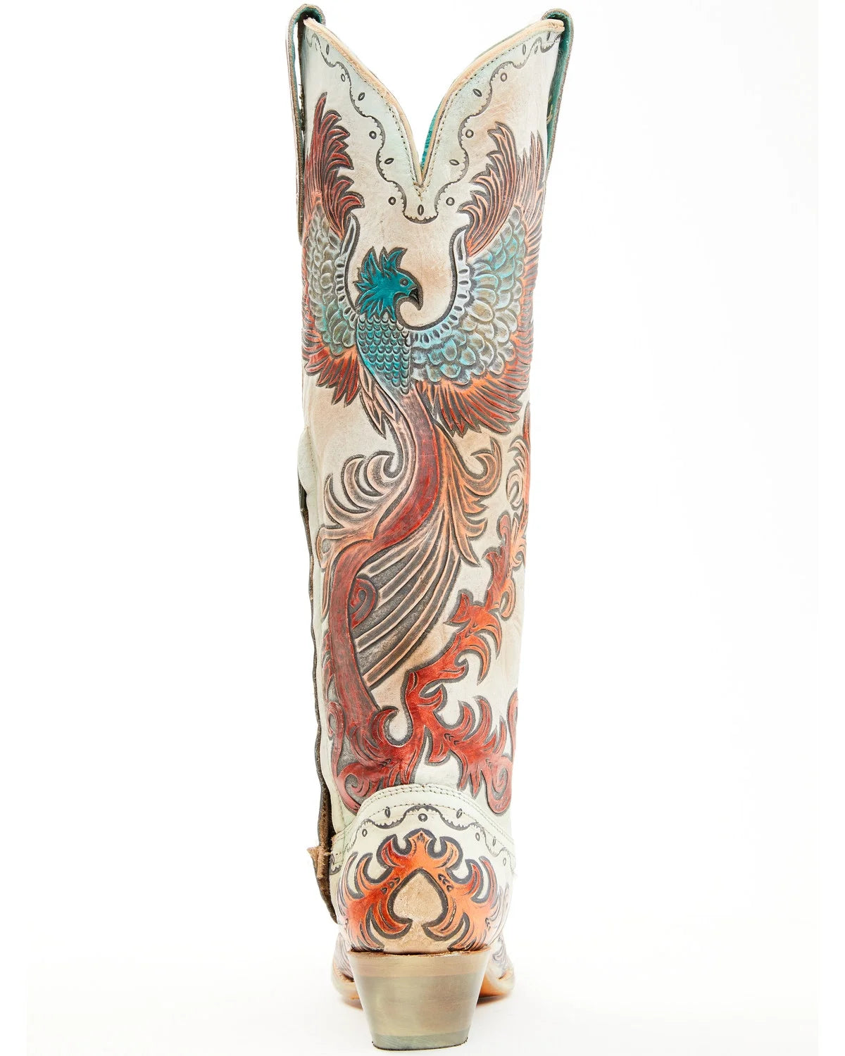 Women's Hand Tooled Painted Tall Western Boot Snip Toe White 7.5 M k9