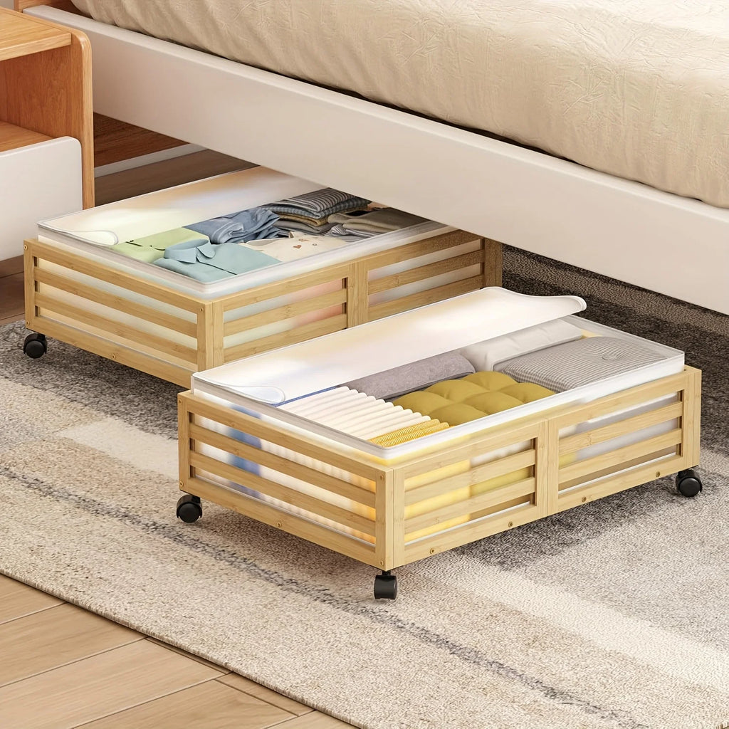 Bamboo Under-Bed Storage Bins with Wheels, 2-Pack a7
