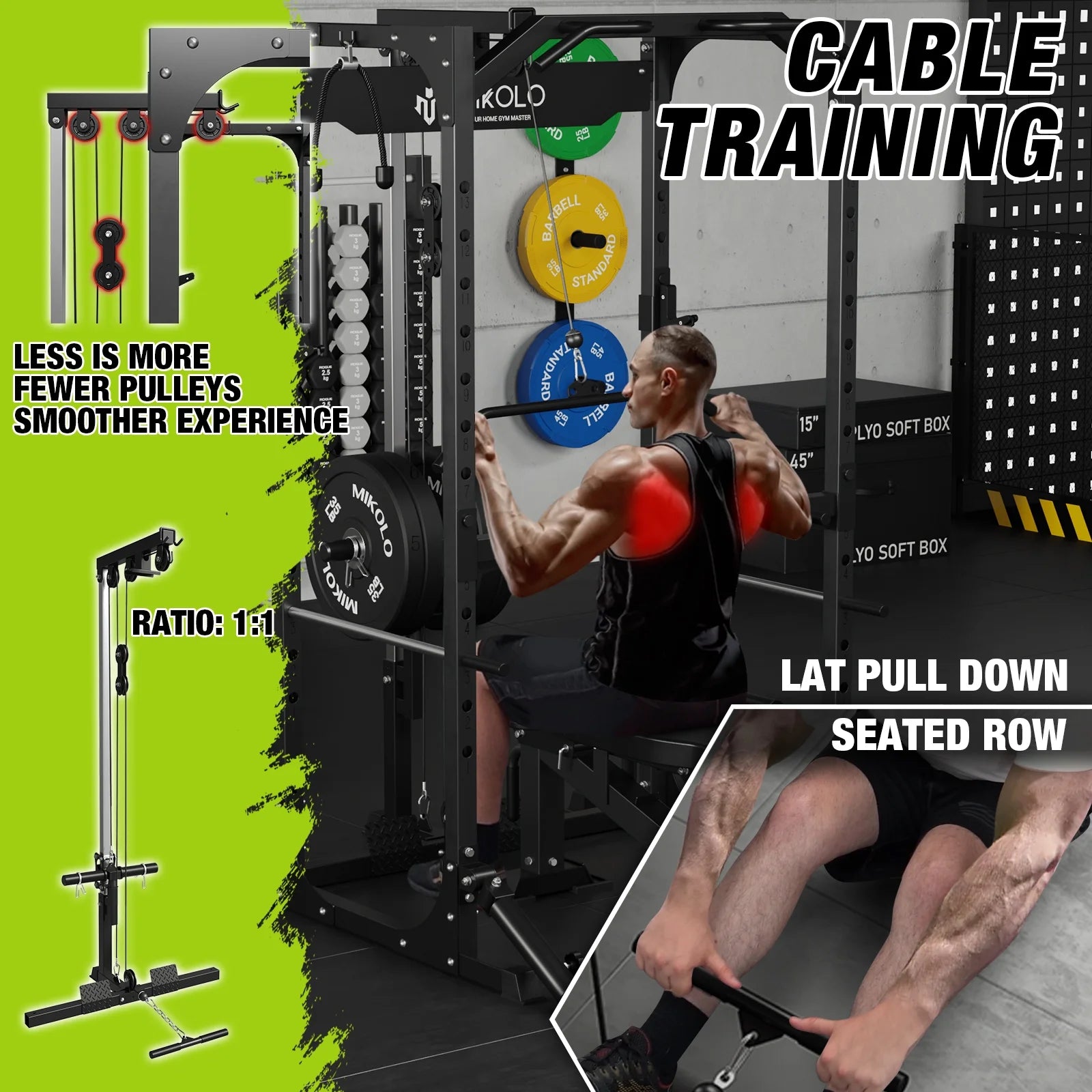 Power Rack Cage with Lat Pulldown System 1200LBS Capacity k7