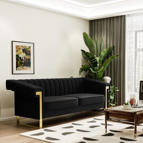Modern Velvet 3-Seater Tufted Sofa Solid Wood Frame a7