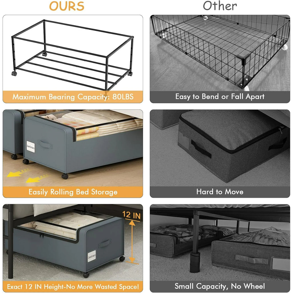 Under Bed Storage Bins with Wheels and Clear Lid 2 Pack Grey a7