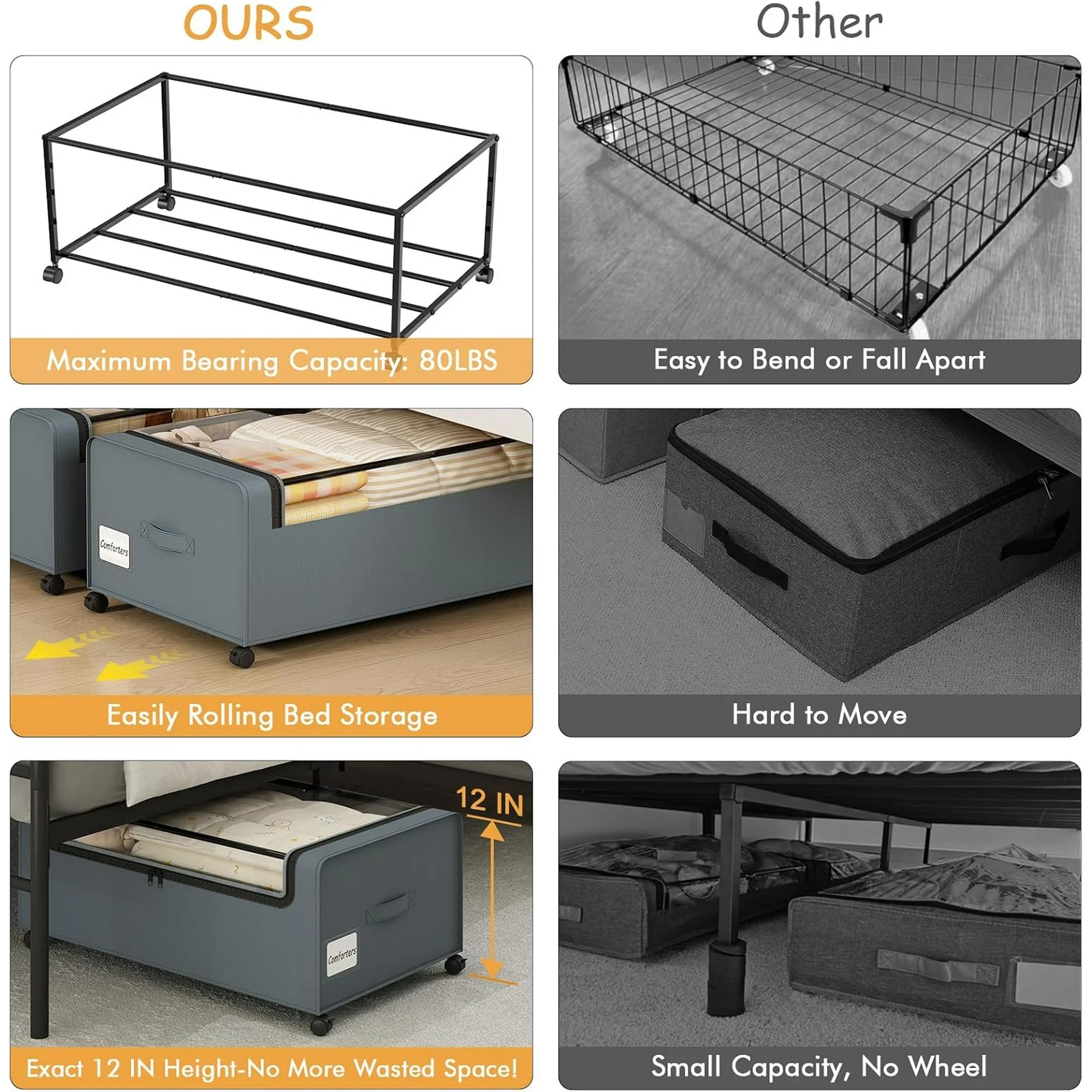 Under Bed Storage Bins with Wheels and Clear Lid 2 Pack Grey a7