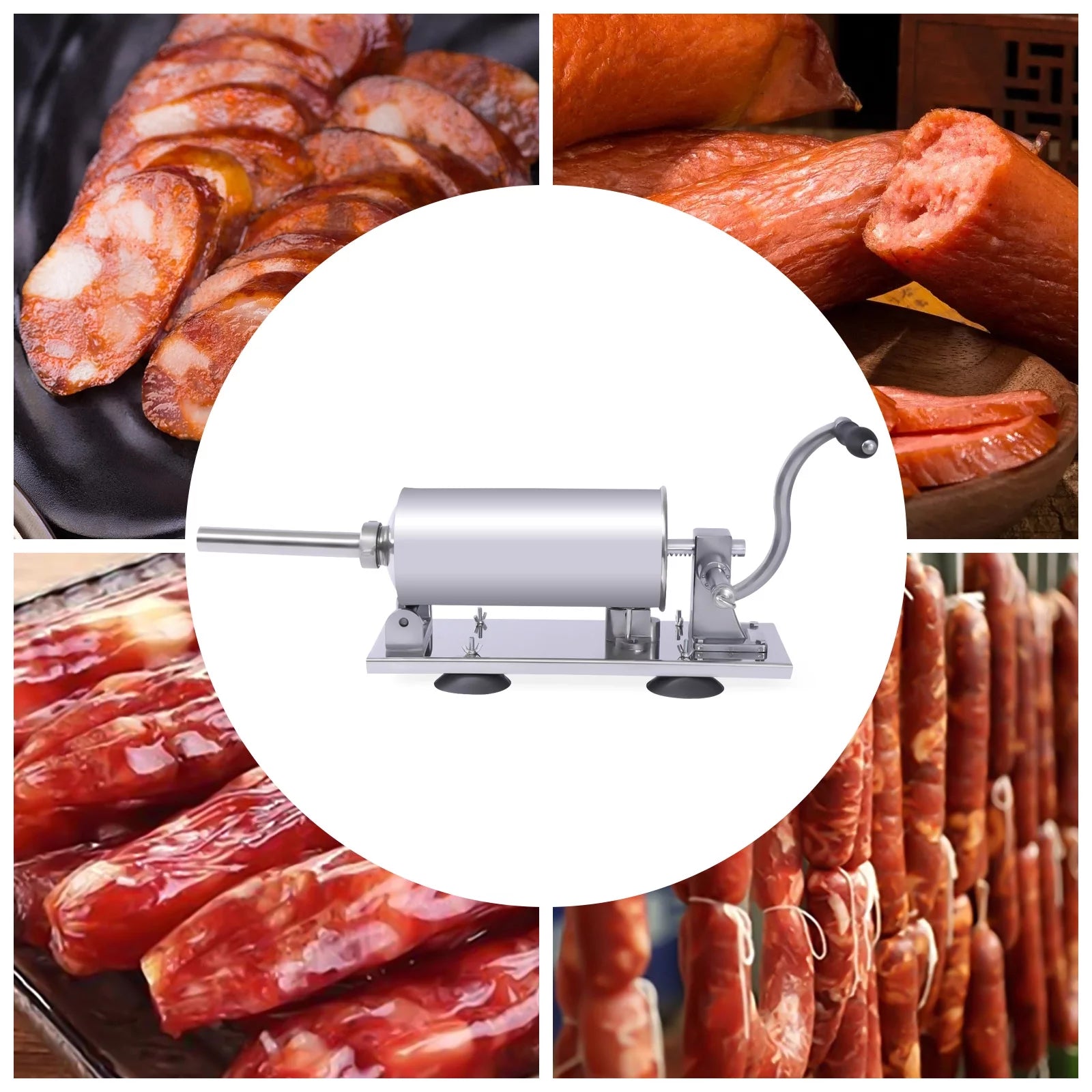 Sausage Stuffer Manual Stainless Steel Horizontal 4L Meat Filler k7