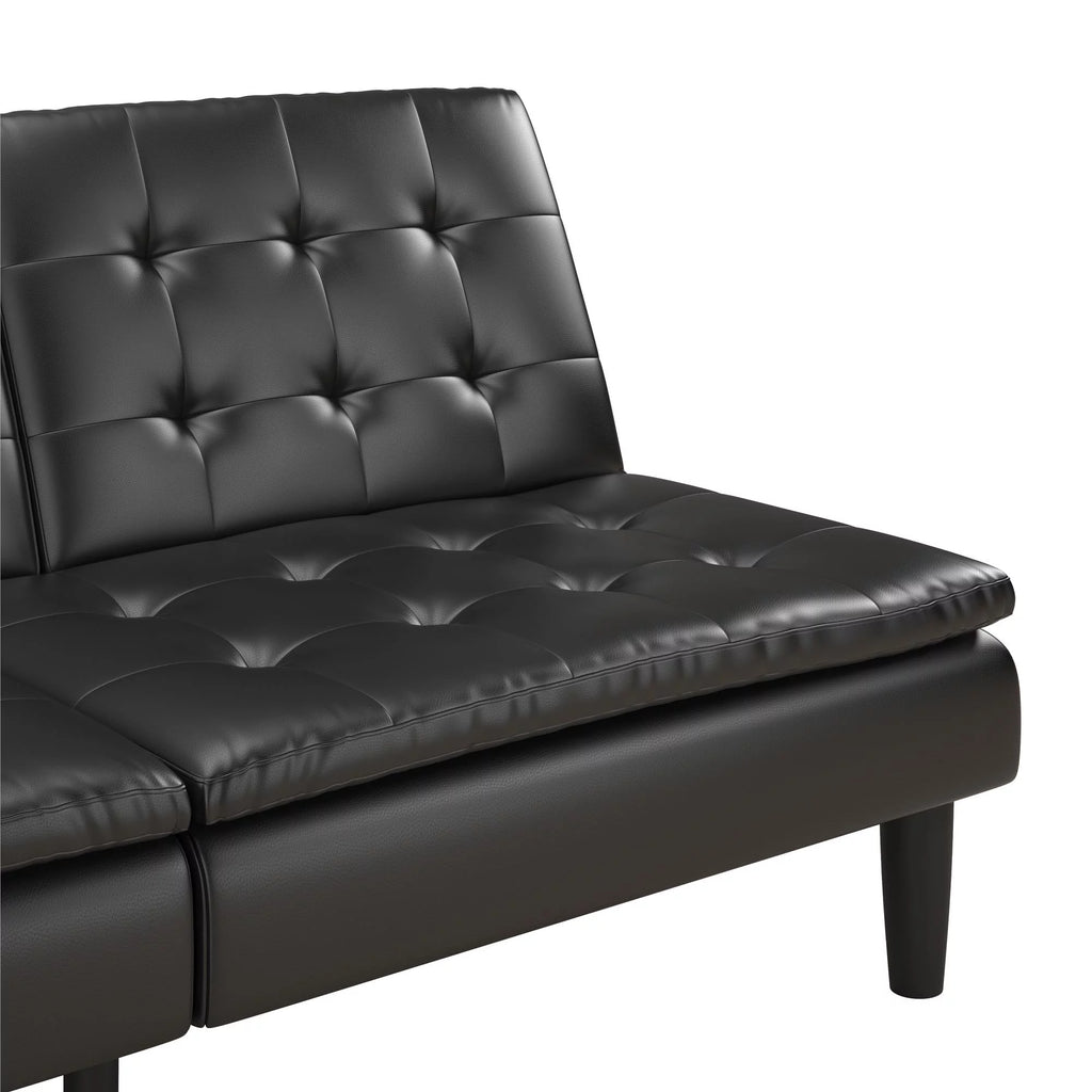 Memory Foam Futon with Cupholder and USB Black Faux Leather k7