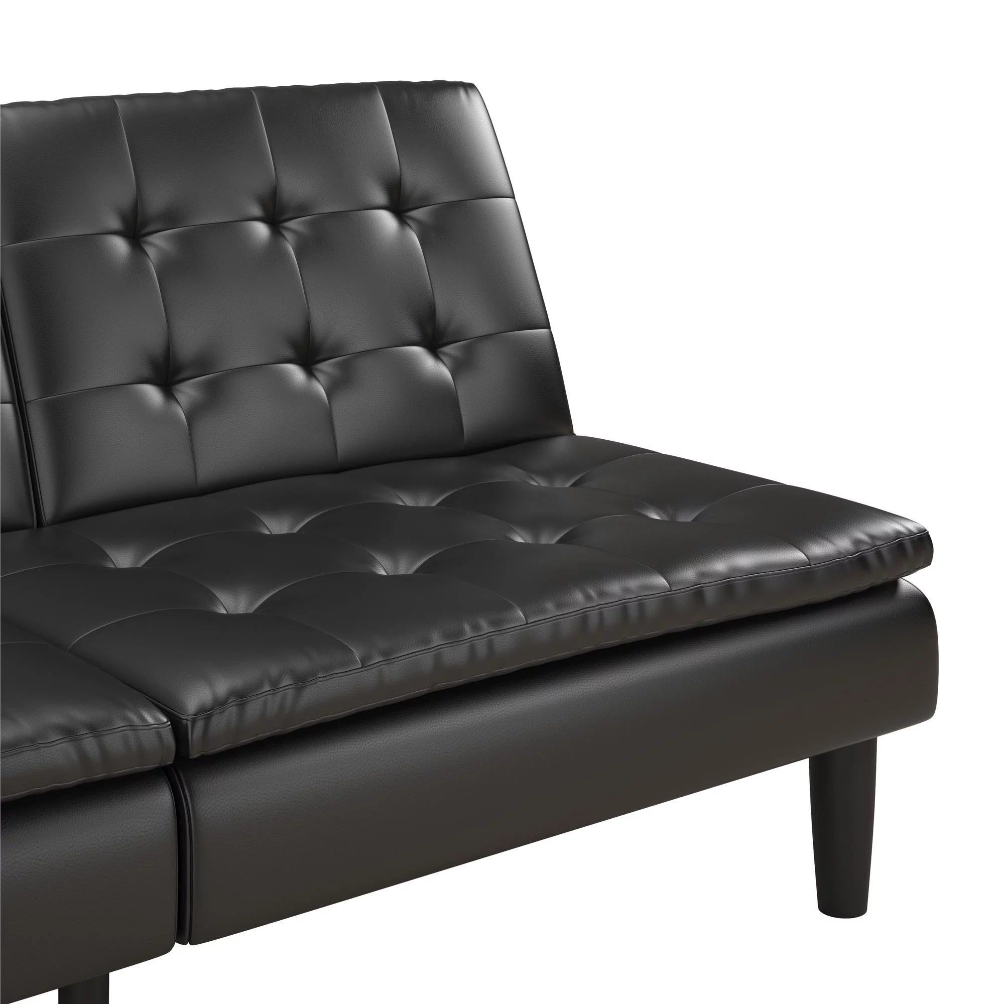Memory Foam Futon with Cupholder and USB Black Faux Leather k7