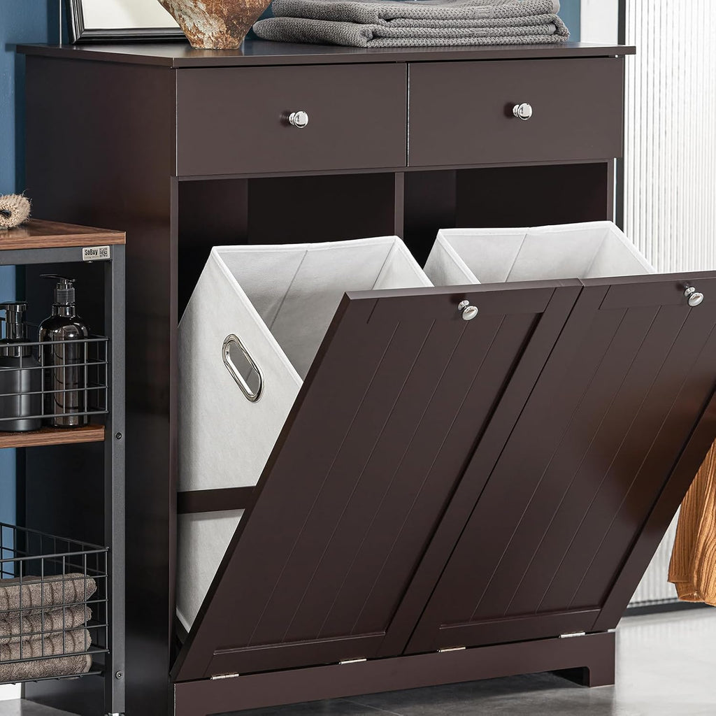 Laundry Hamper Cabinet with 2 Drawers and Wall Cabinet k7p