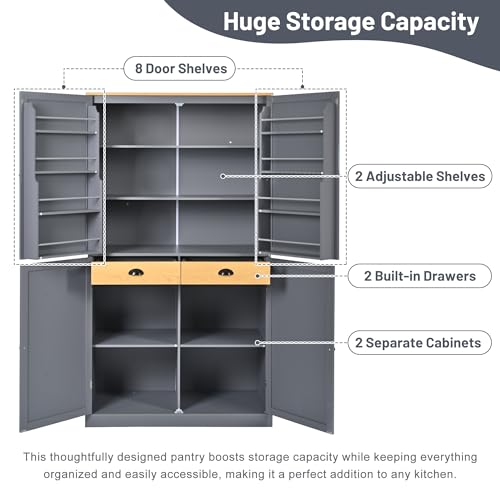 Farmhouse Kitchen Pantry Tall Storage Cabinet with Shelves and Drawers White k7