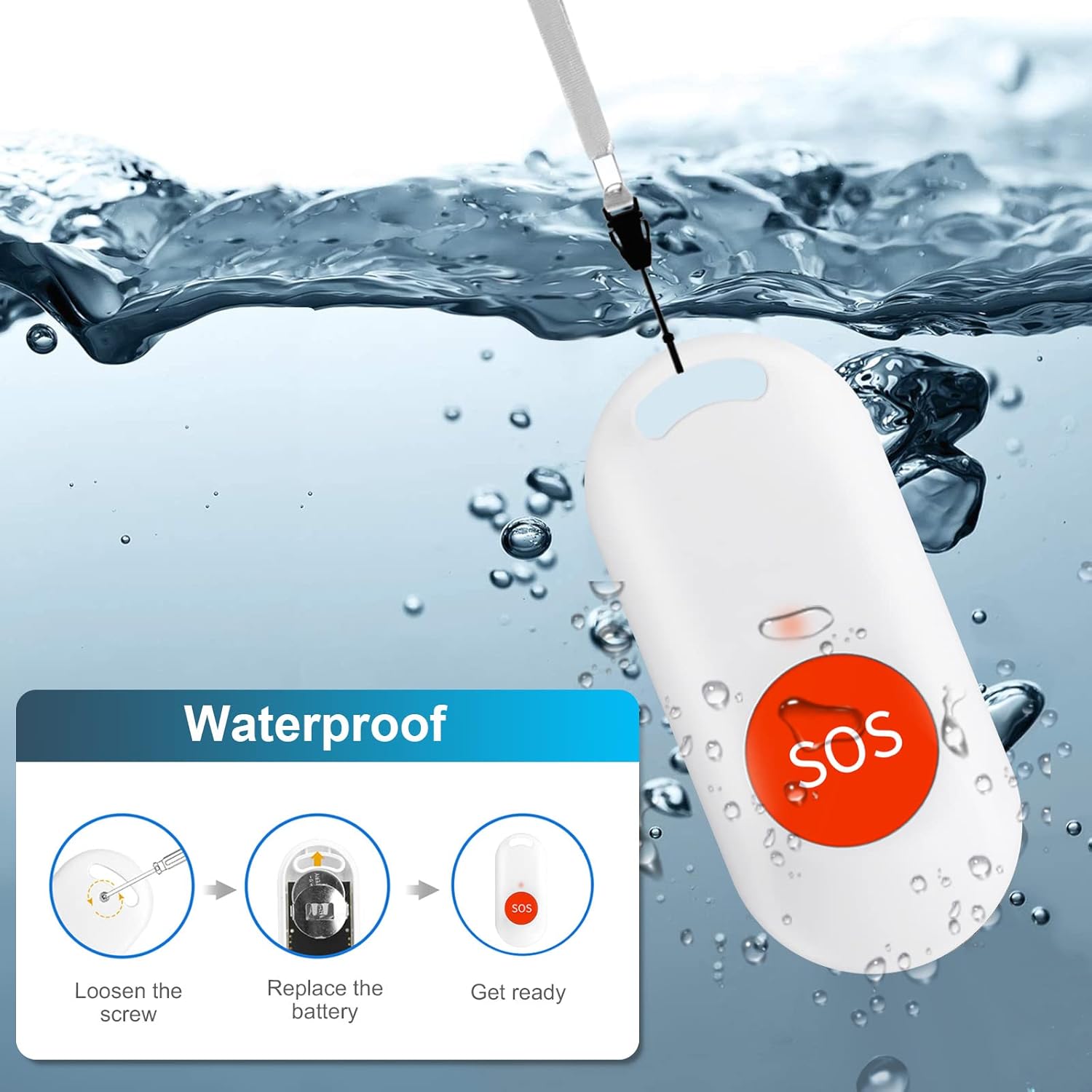 Caregiver Pager for Elderly SOS Call Button Waterproof Alarm7k
