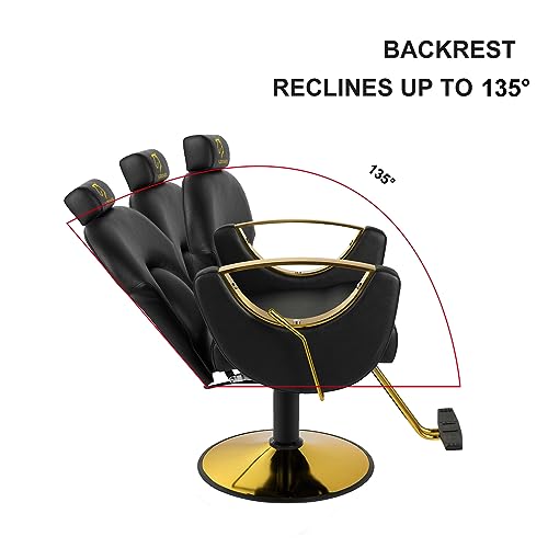 Reclining Barber Salon Chair Height Adjustable Hydraulic Pink k7m