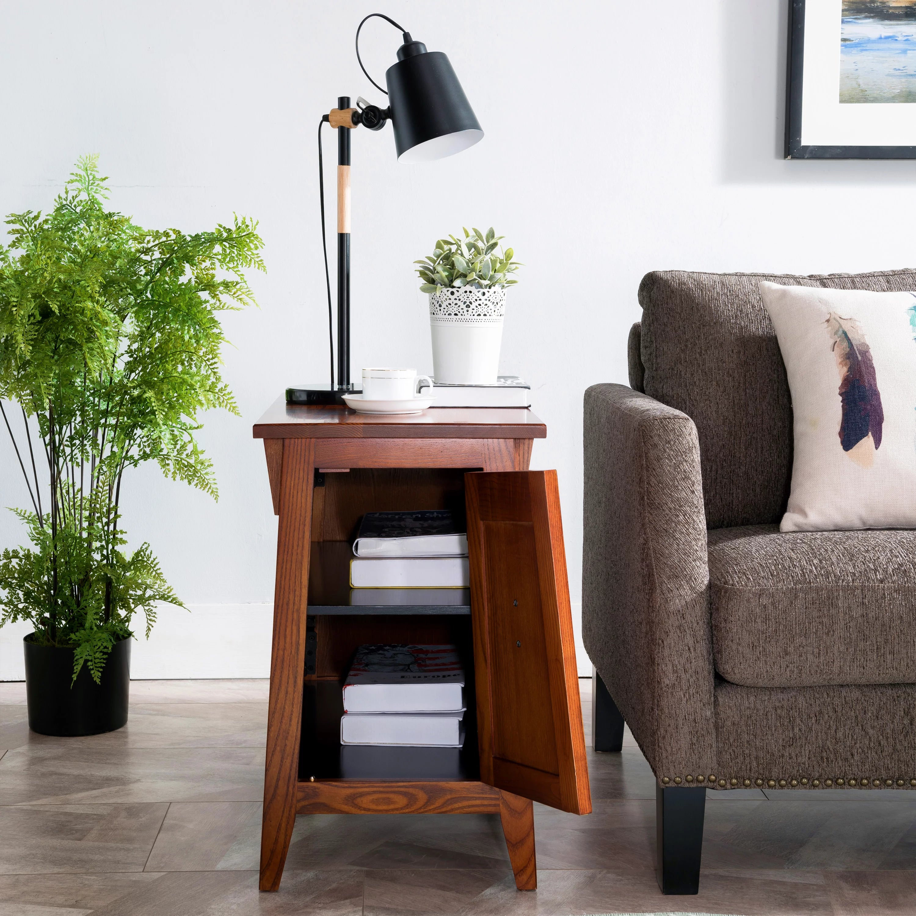 Solid Wood End Table with Storage Shelf for Living Room Bedroom Printer Stand k7m