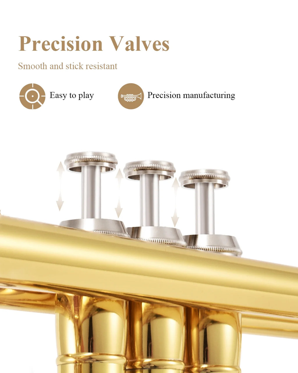 Trumpet Set for Students Beginner Bb Brass Gold with Case k7