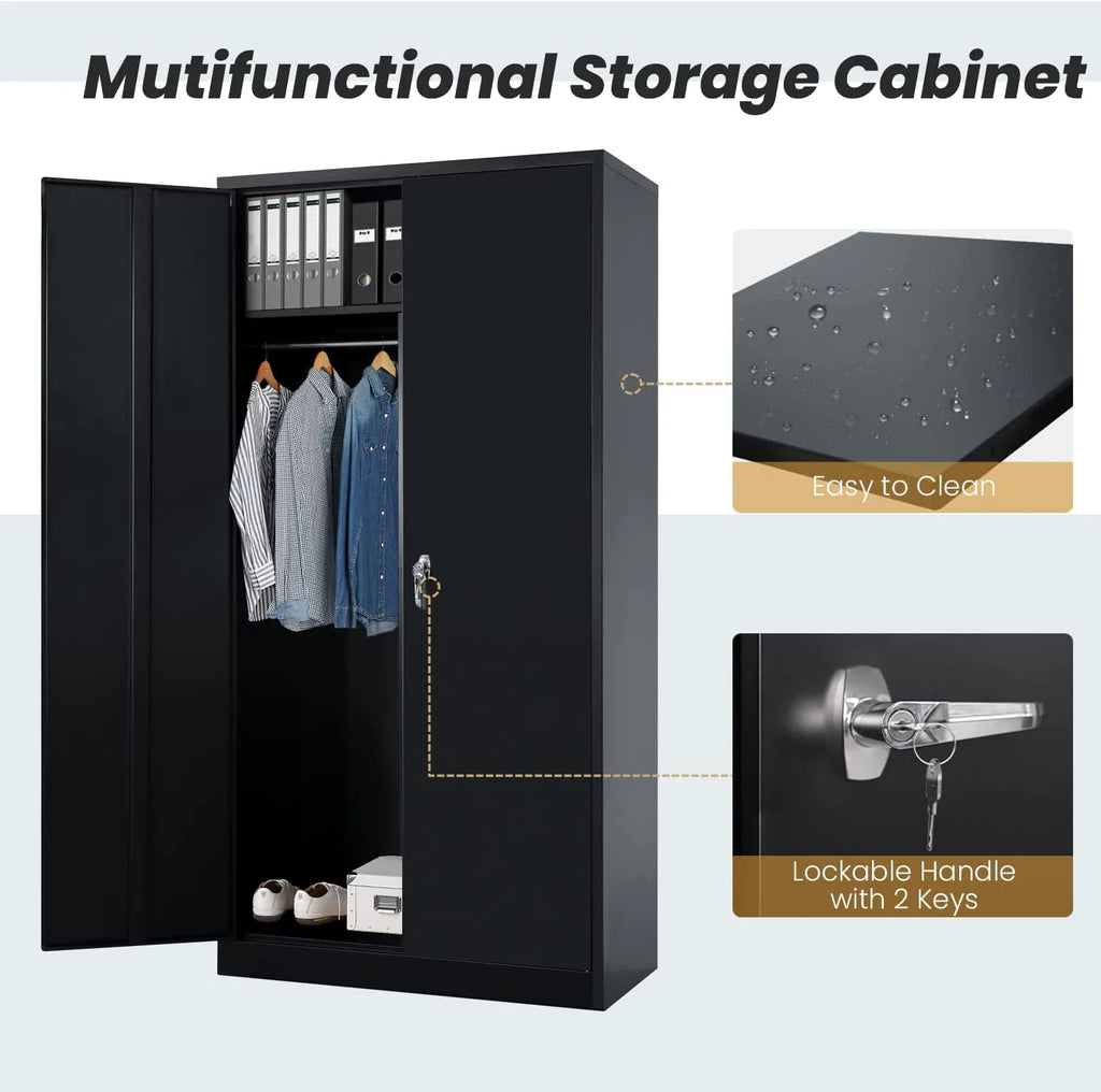 Metal Storage Cabinet with Locking Door and Shelves Black k7p