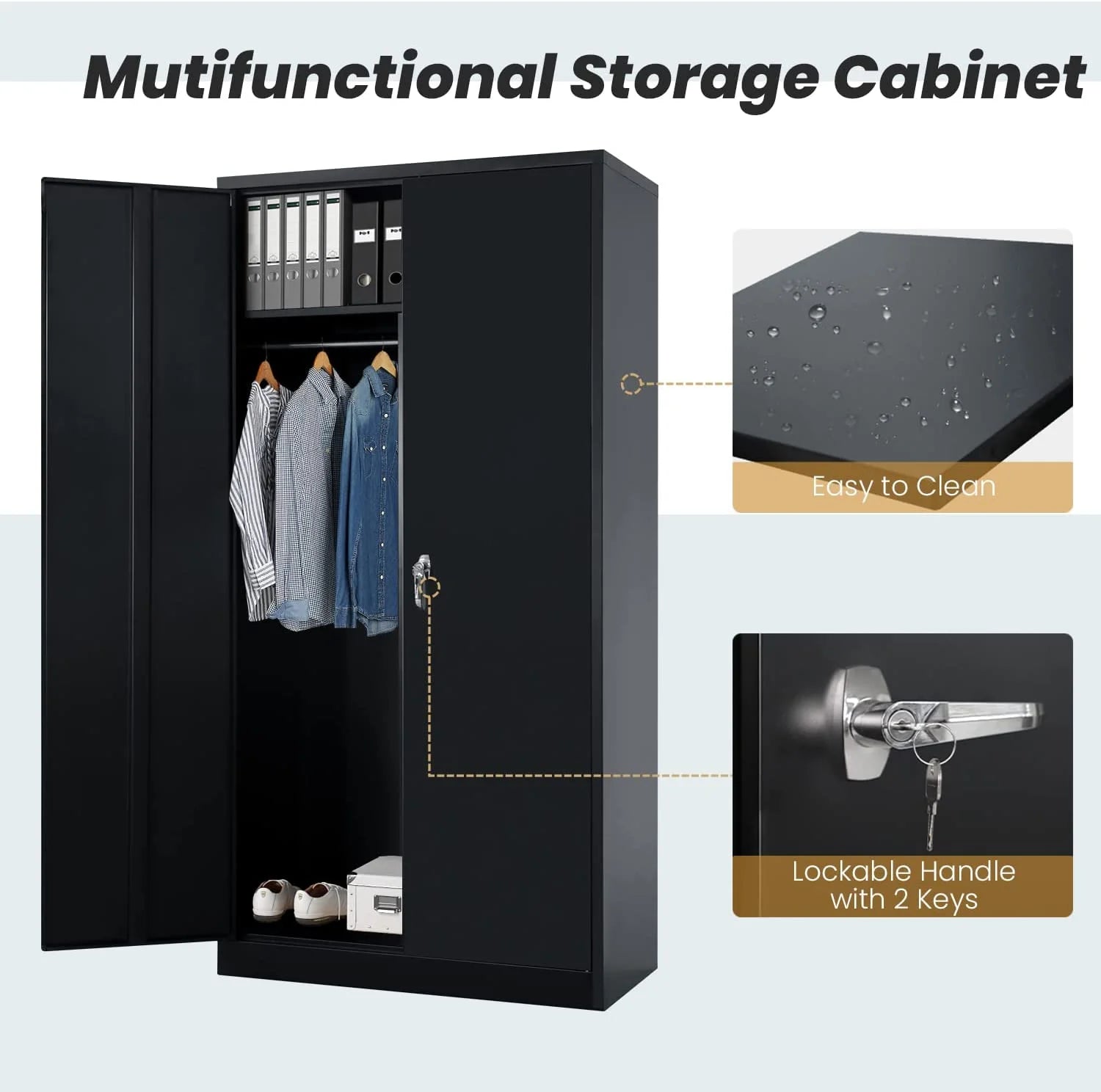 Metal Storage Cabinet with Locking Door and Shelves Black k7p