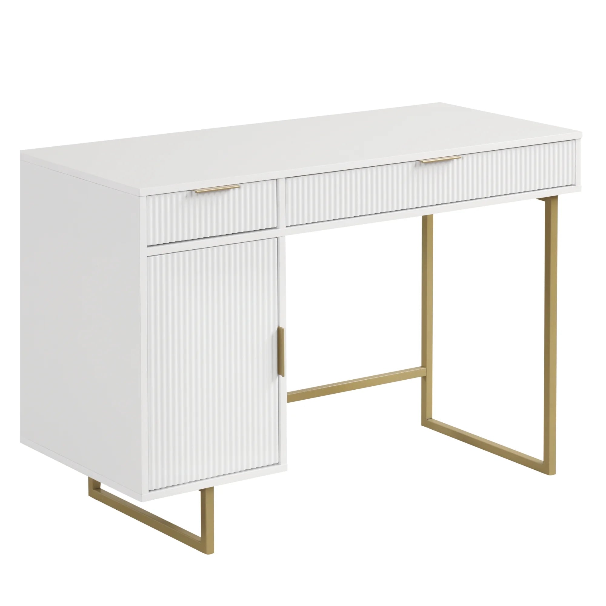 White Modern Computer Desk with Drawers and Cabinet Storage a7k