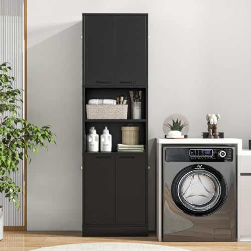 Bathroom Storage Cabinet with 4 Doors and Open Shelves White 75 Inch k7