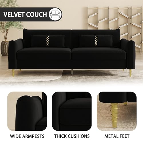 85 in 3-Seat Velvet Couch with Solid Wood Frame and Pillows 7k