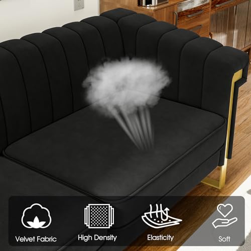 Modern Velvet 3-Seater Tufted Sofa Solid Wood Frame a7