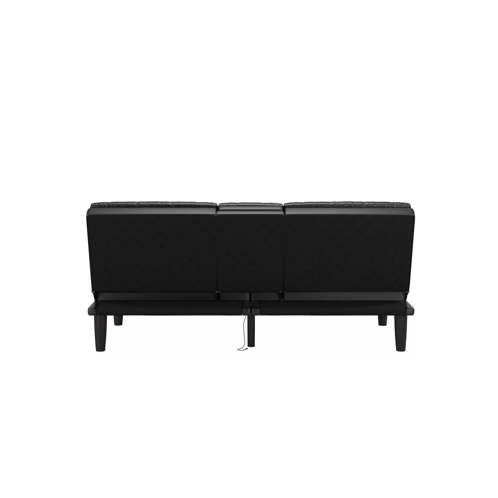 Memory Foam Futon with Cupholder and USB Black Faux Leather k7
