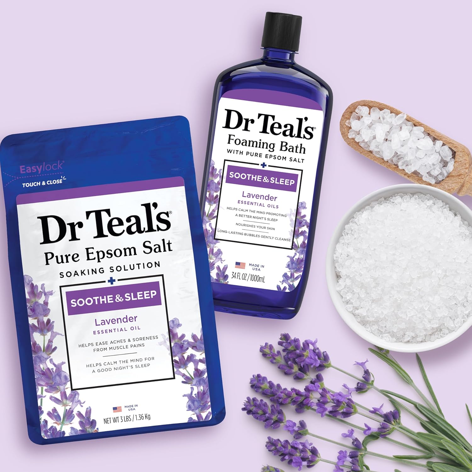 Epsom Salt Soaking Solution and Foaming Bath Combo Pack Lavender k7
