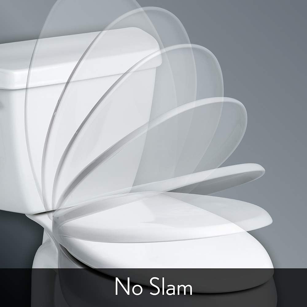 Toilet Seat with Brushed Nickel Hinges Slow Close Elongated Biscuit Linen k7