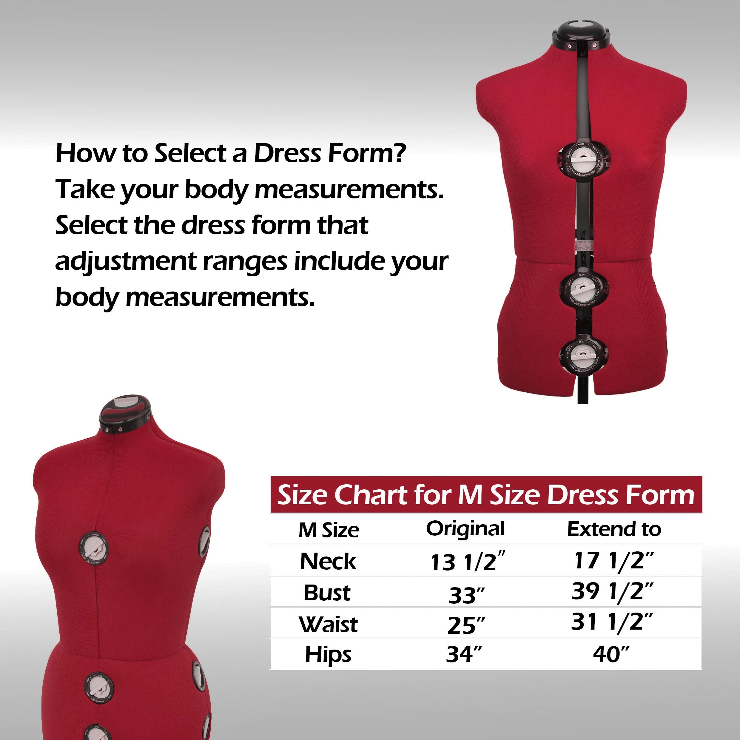 Adjustable Mannequin Dress Form with Stand Red Lg a7
