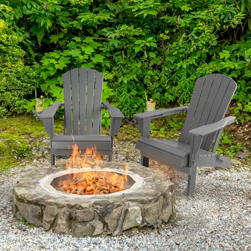 Folding Adirondack Chairs Set of 2, Weather Resistant with Cup Holder k7m
