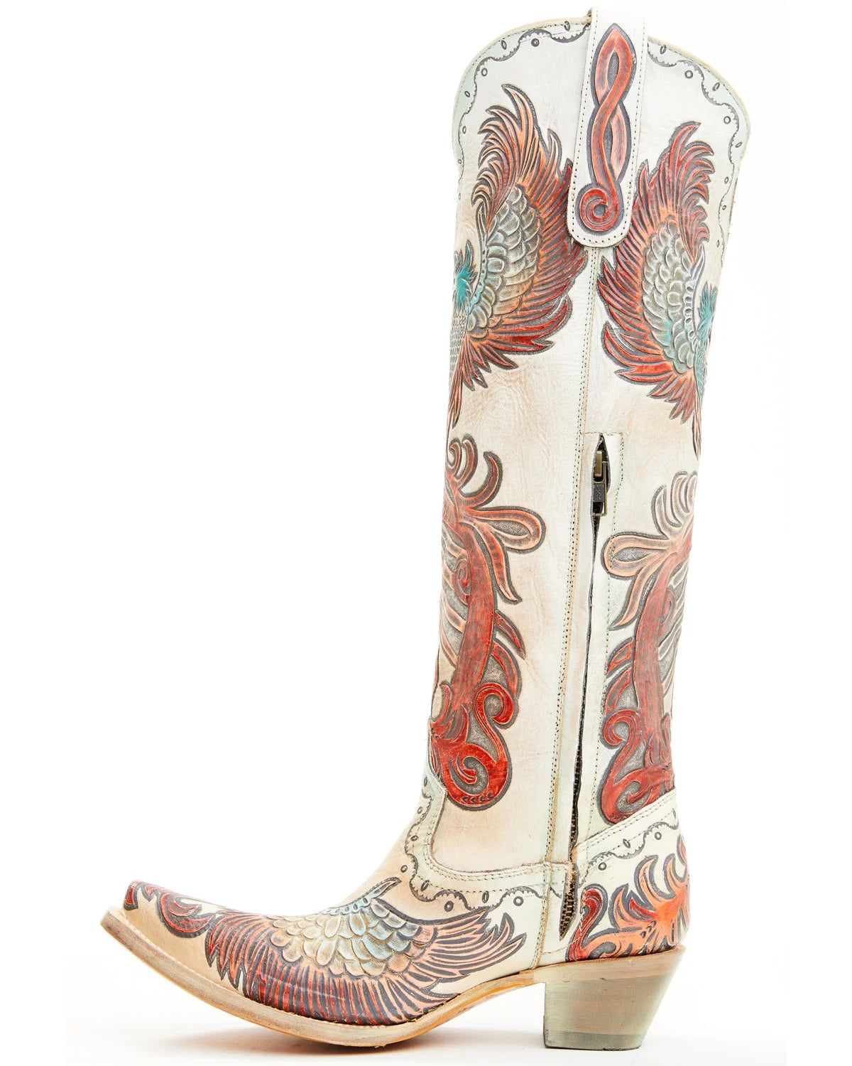 Women's Hand Tooled Painted Tall Western Boot Snip Toe White 7.5 M k9