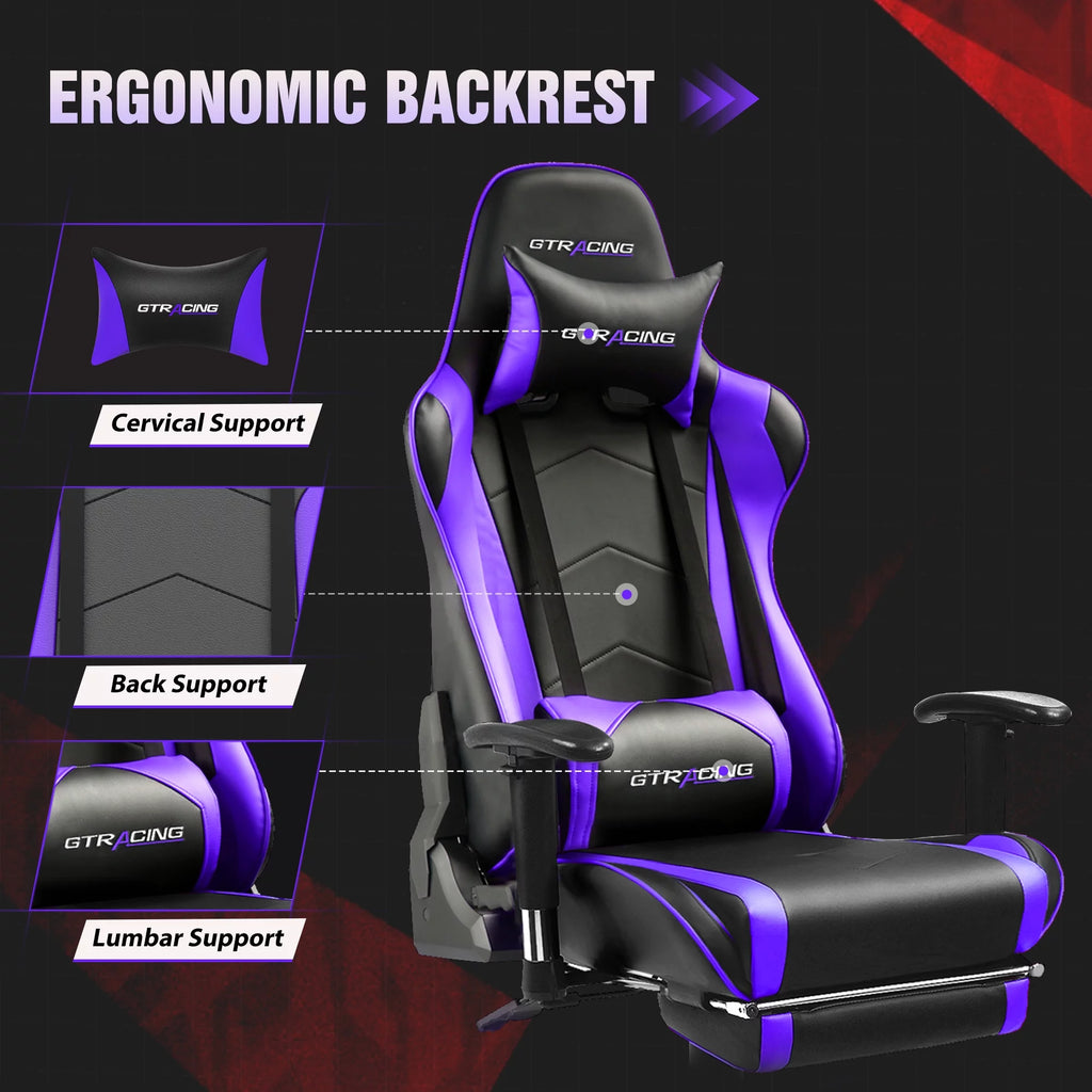Gaming Chair with Footrest PU Leather Adjustable Headrest Purple k7x
