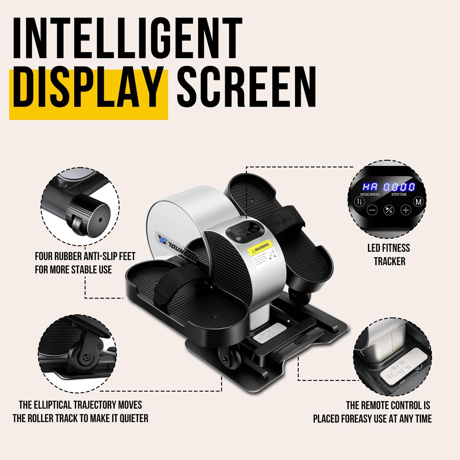 Under Desk Elliptical Pedal Exerciser with Remote and App Control, LCD Display a7