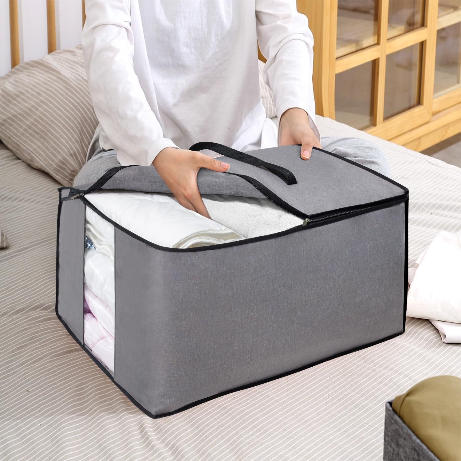Thick Oversize Storage Bag Folding Organizer Under Bed Carrying Grey k7