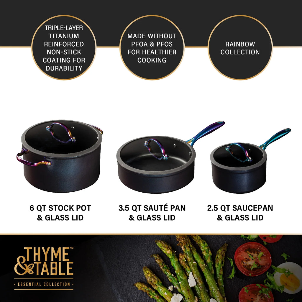 Non-Stick 12-Piece Cookware Set, Black Rainbow k7m