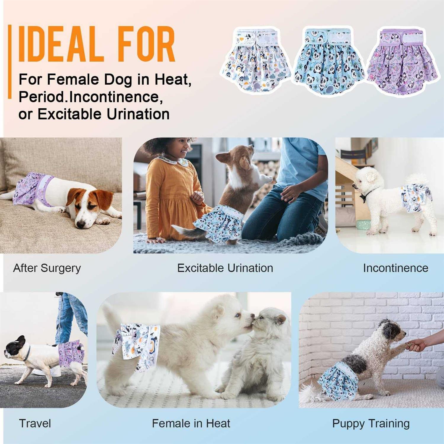Washable Dog Diapers for Female in Heat, Leak-Proof Reusable 3 Pack k7m