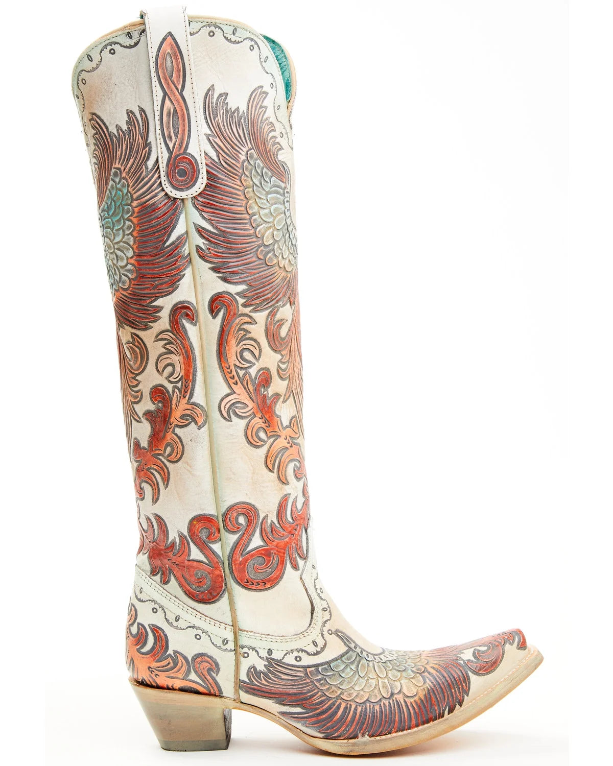 Women's Hand Tooled Painted Tall Western Boot Snip Toe White 7.5 M k9