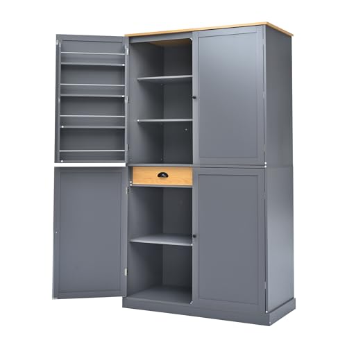 Farmhouse Kitchen Pantry Tall Storage Cabinet with Shelves and Drawers White k7