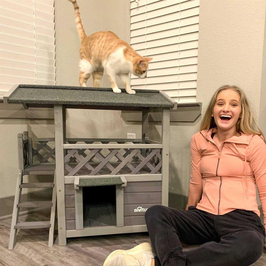 Outdoor Cat House with Escape Door for Cats Insulated k7p