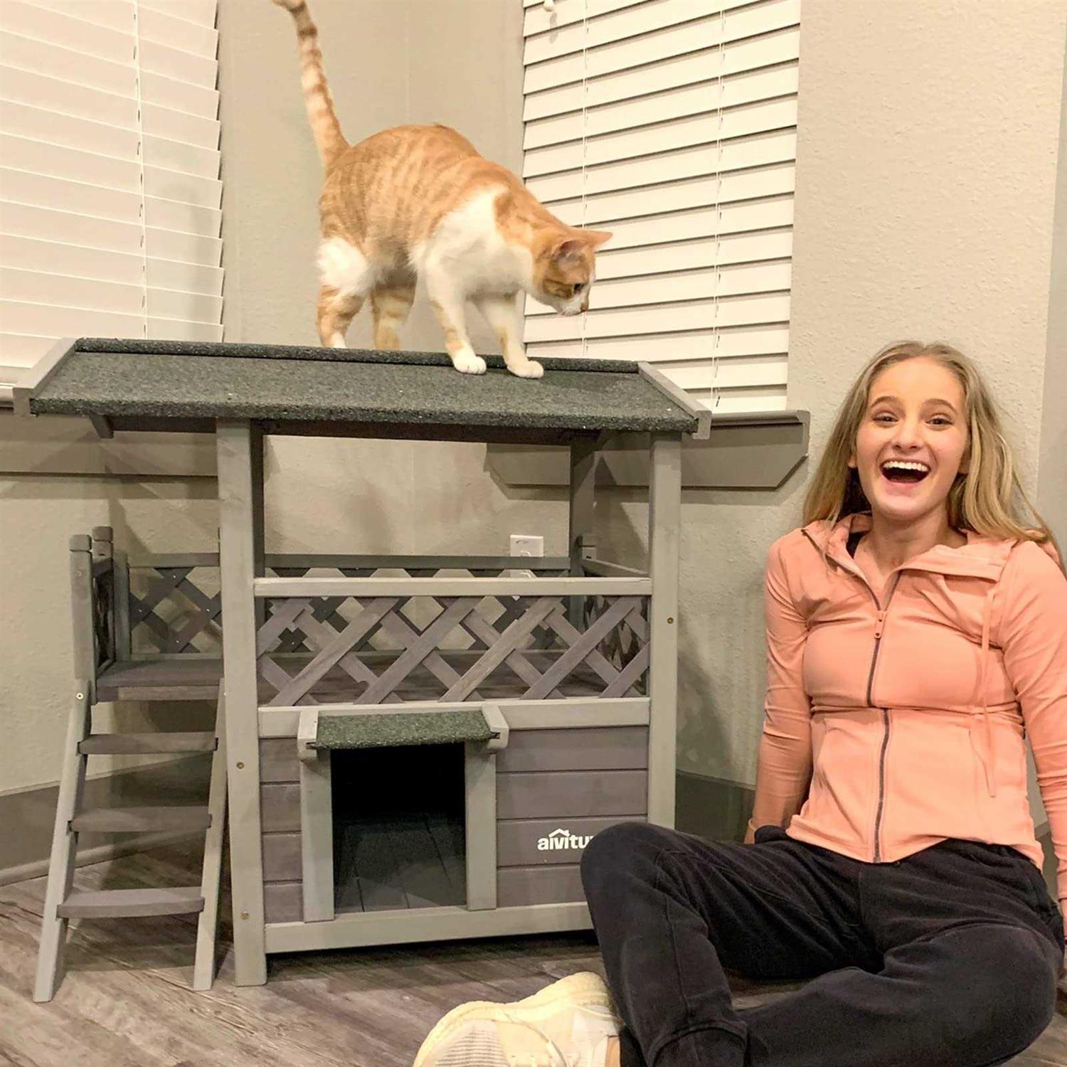 Outdoor Cat House with Escape Door for Cats Insulated k7p