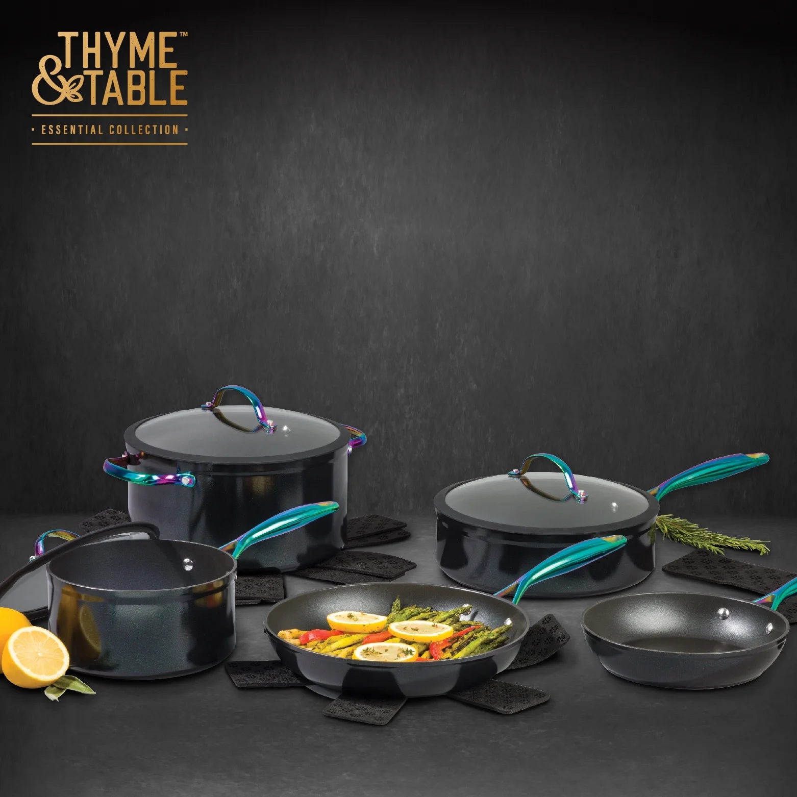 Non-Stick 12-Piece Cookware Set, Black Rainbow k7m