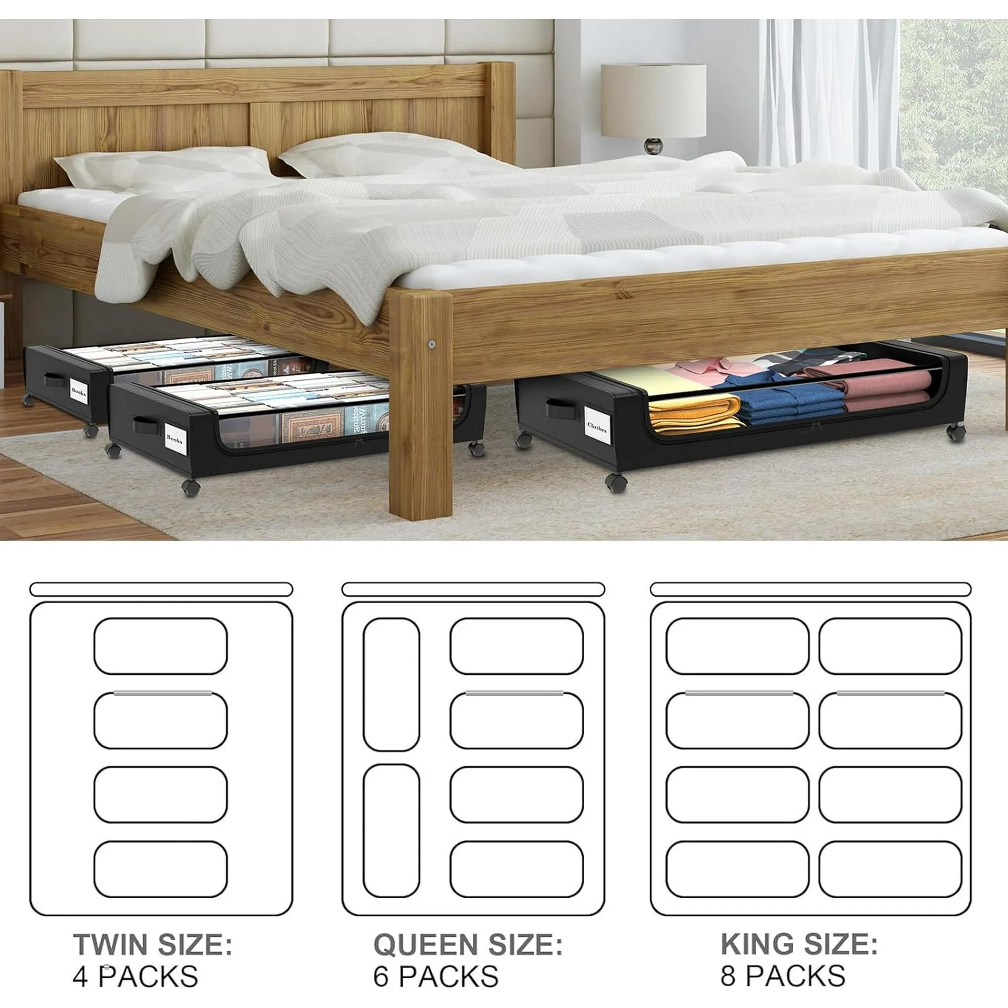 Under Bed Storage with Wheels 2 Pack, Large Rolling Containers with Lid, Black a7