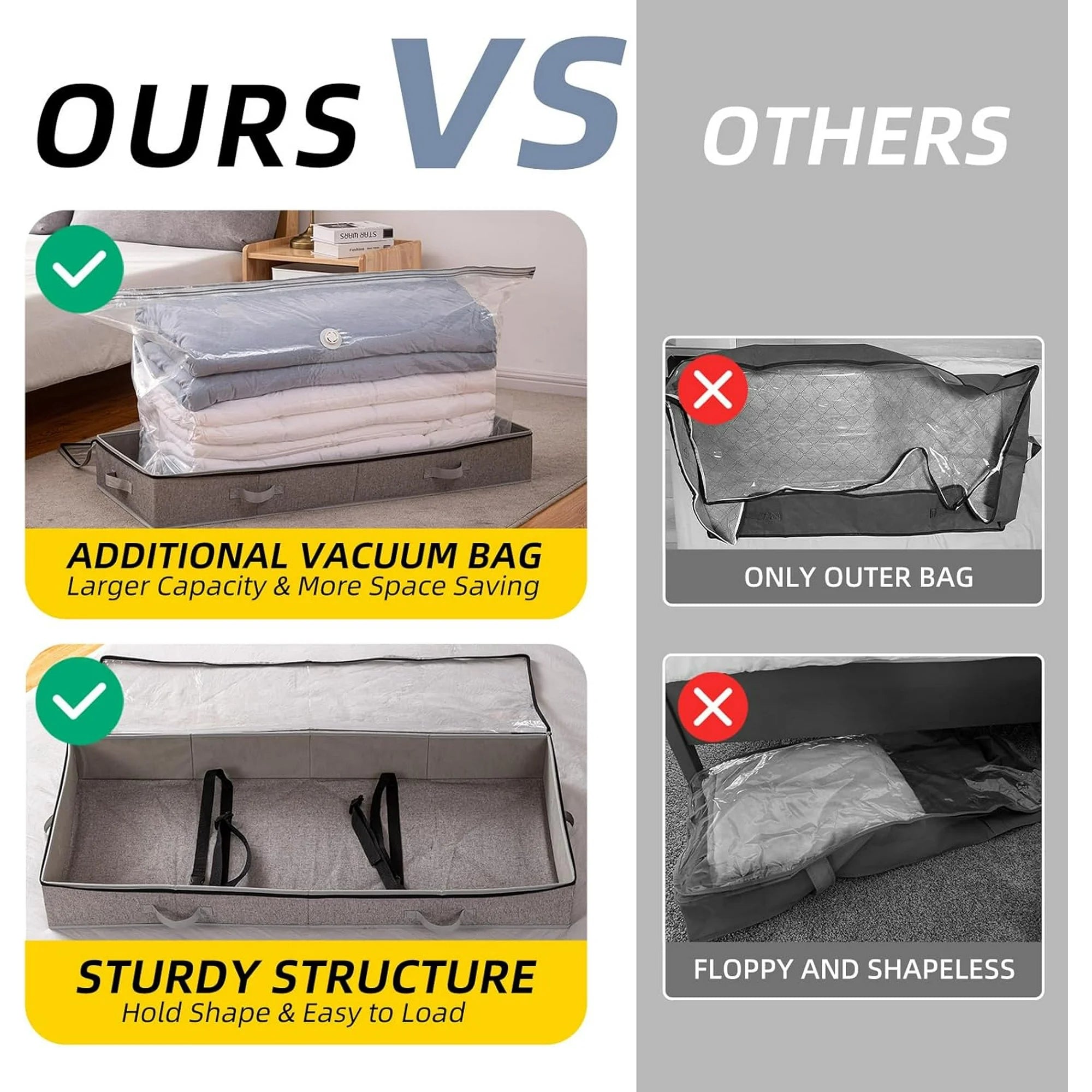 Under Bed Vacuum Seal Storage Bags for Blankets, Foldable Large Capacity White 7k