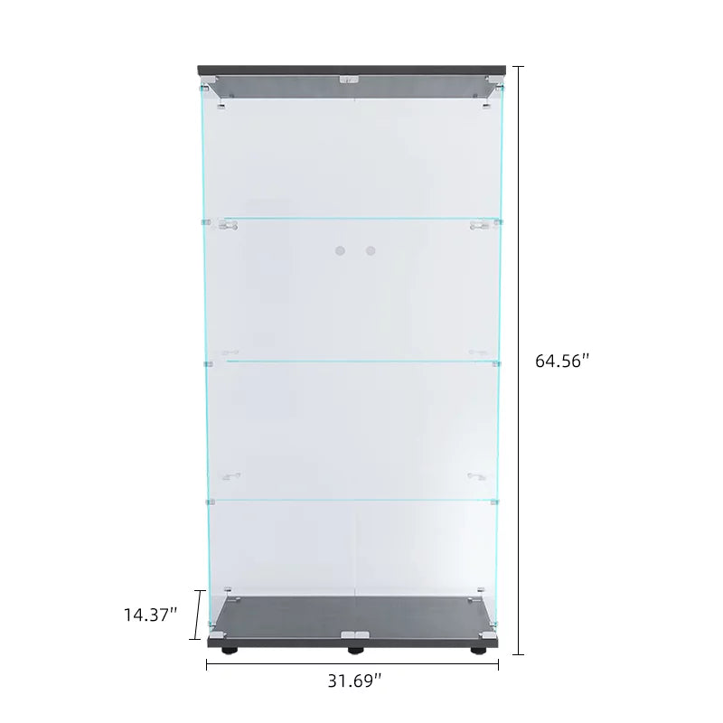 Glass Display Cabinet with 4 Shelves, 64 Inch Tall, Black k7m